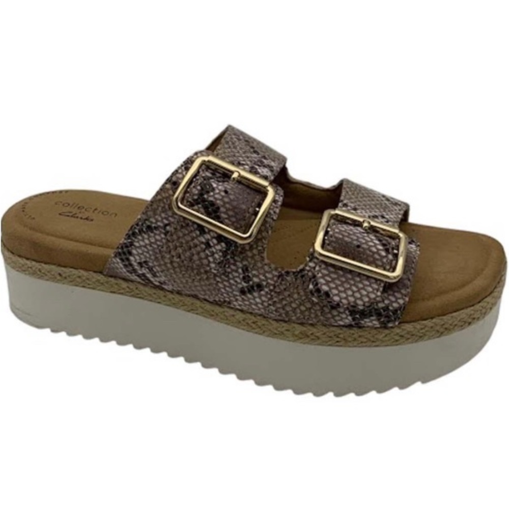 Clarks Collection Platform Slide Sandals Lana Beach Brown Snake